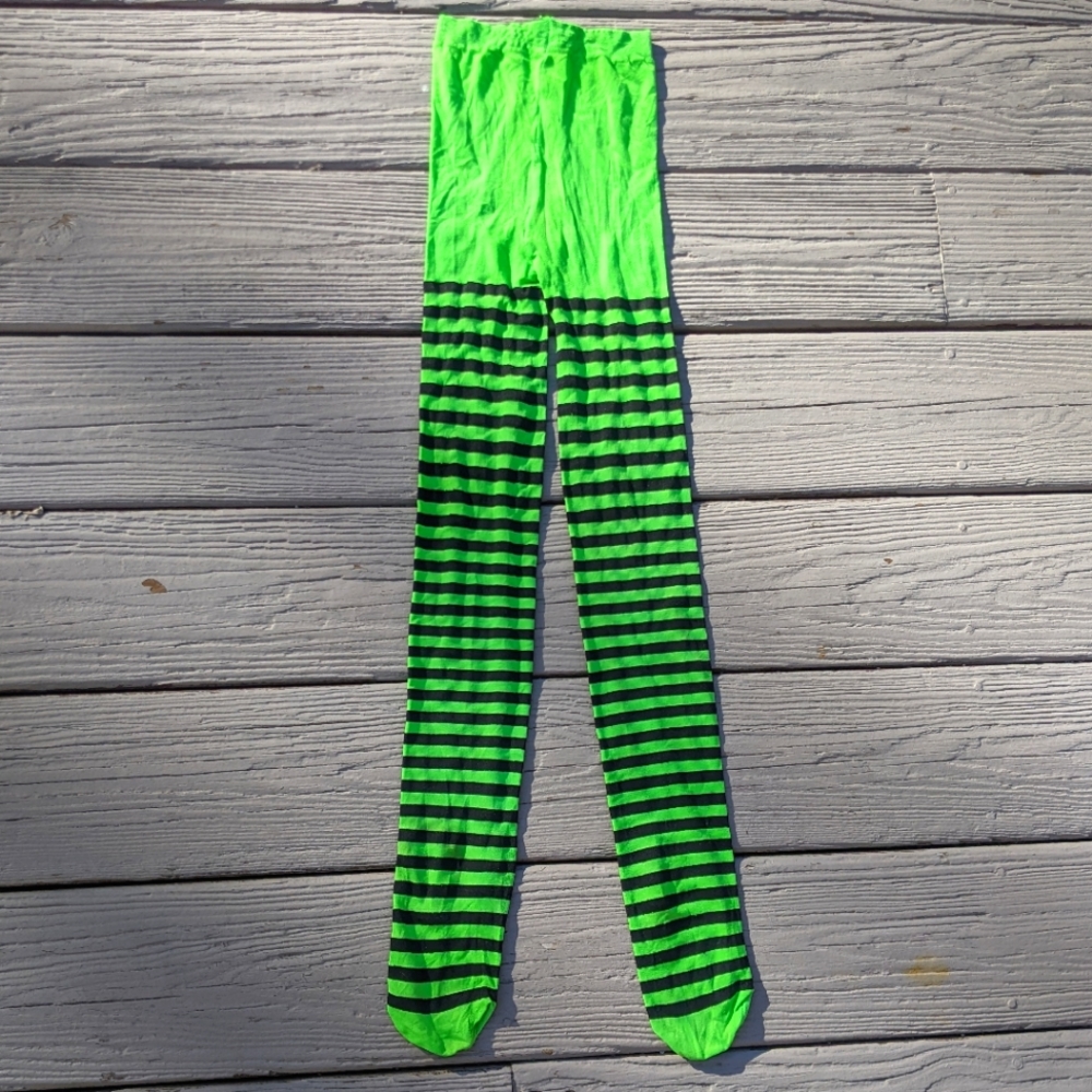 Kids Costume Black & Green Striped Tights